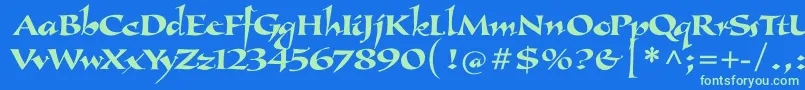 Więcej informacji o czcionce Callimundial Czcionka Callimundial – zielone czcionki na niebieskim tle