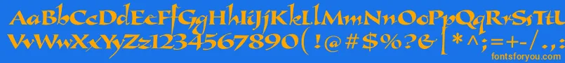 Czcionka Callimundial – pomarańczowe czcionki na niebieskim tle