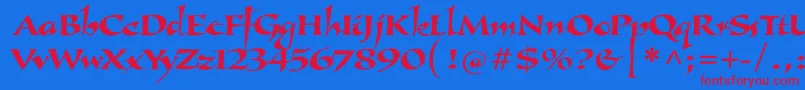Callimundial Font – Red Fonts on Blue Background