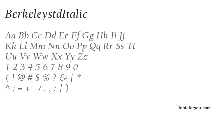 A fonte BerkeleystdItalic – alfabeto, números, caracteres especiais
