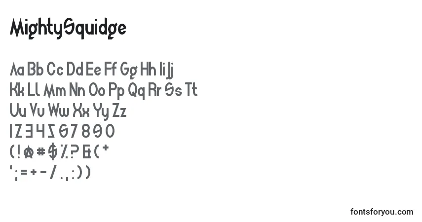 Schriftart MightySquidge – Alphabet, Zahlen, spezielle Symbole