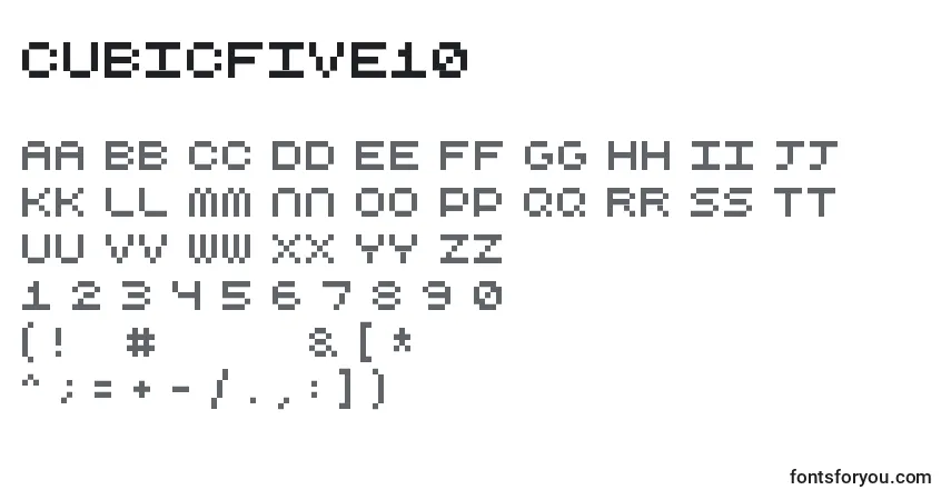 Czcionka Cubicfive10 – alfabet, cyfry, specjalne znaki