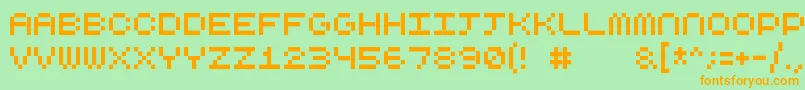 Cubicfive10-fontti – oranssit fontit vihreällä taustalla