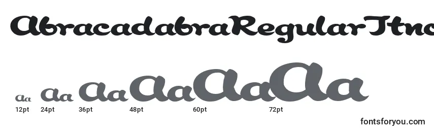 Размеры шрифта AbracadabraRegularTtnorm