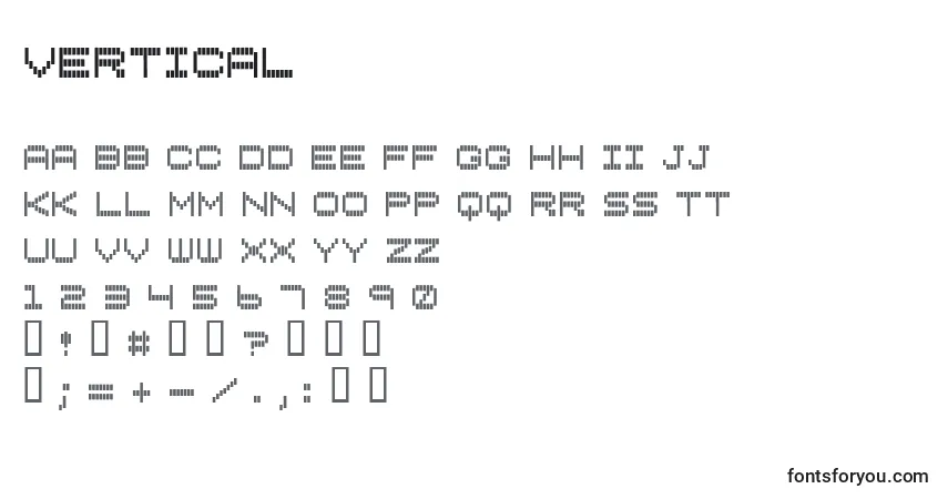 A fonte Vertical – alfabeto, números, caracteres especiais
