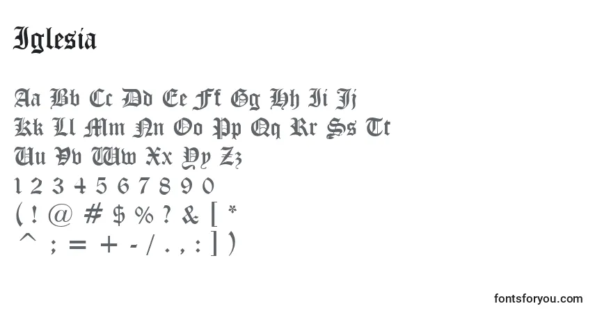 A fonte Iglesia (56635) – alfabeto, números, caracteres especiais