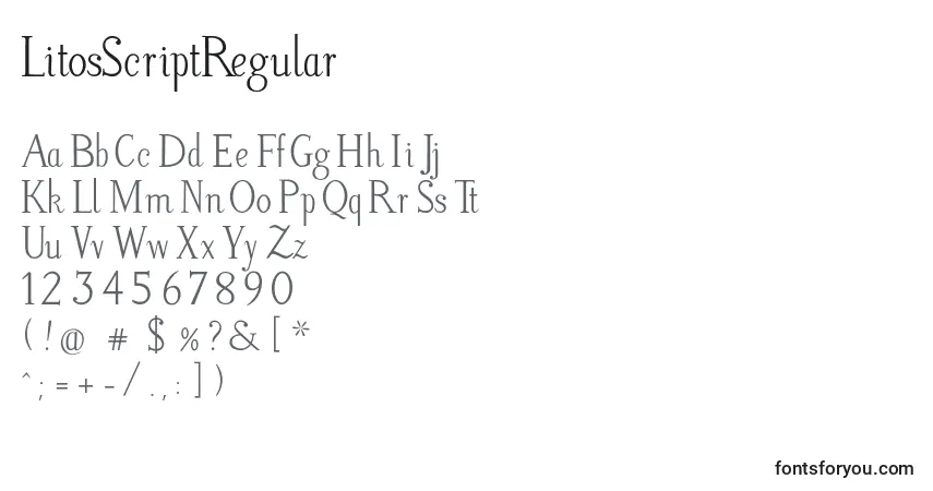 A fonte LitosScriptRegular – alfabeto, números, caracteres especiais