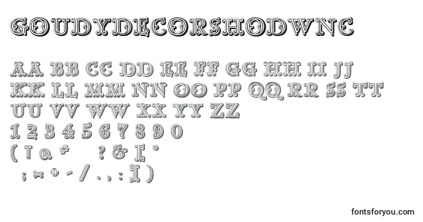 Schriftart GoudyDecorShodwnc – Alphabet, Zahlen, spezielle Symbole