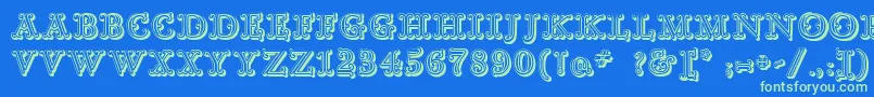 GoudyDecorShodwnc-Schriftart – Grüne Schriften auf blauem Hintergrund