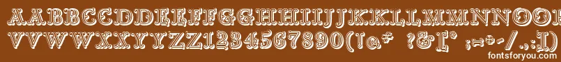 GoudyDecorShodwnc-Schriftart – Weiße Schriften auf braunem Hintergrund