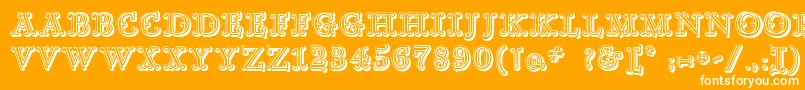 GoudyDecorShodwnc-Schriftart – Weiße Schriften auf orangefarbenem Hintergrund