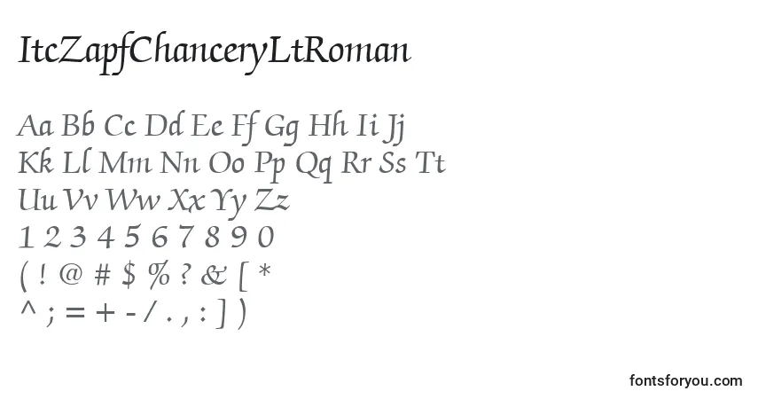 Czcionka ItcZapfChanceryLtRoman – alfabet, cyfry, specjalne znaki