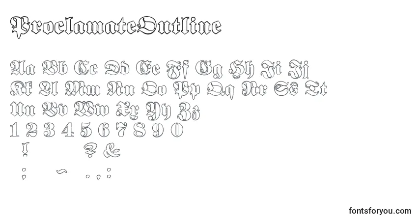 Czcionka ProclamateOutline – alfabet, cyfry, specjalne znaki