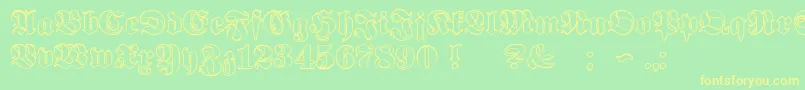 フォントProclamateOutline – 黄色の文字が緑の背景にあります