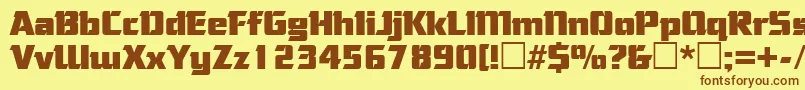 フォントCorneredRegular – 茶色の文字が黄色の背景にあります。