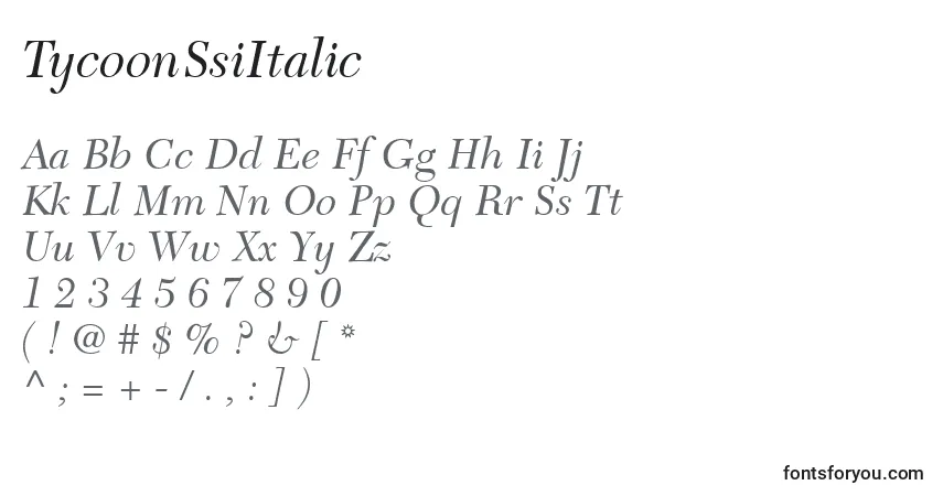 Czcionka TycoonSsiItalic – alfabet, cyfry, specjalne znaki