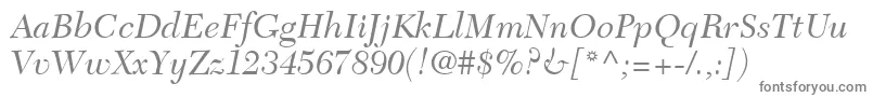 TycoonSsiItalic-fontti – harmaat kirjasimet valkoisella taustalla