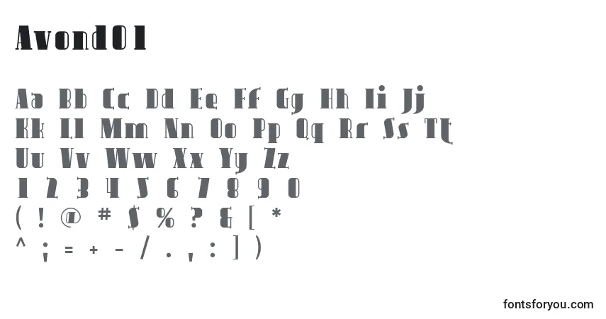 Czcionka Avond01 – alfabet, cyfry, specjalne znaki
