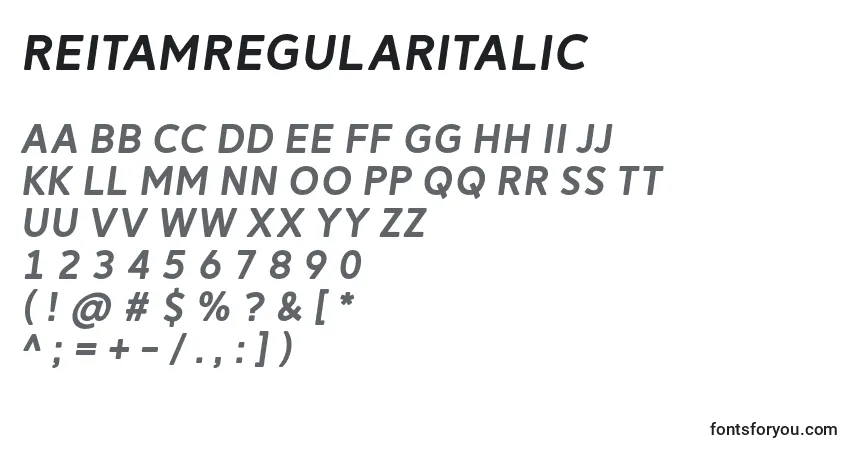Шрифт ReitamRegularItalic – алфавит, цифры, специальные символы
