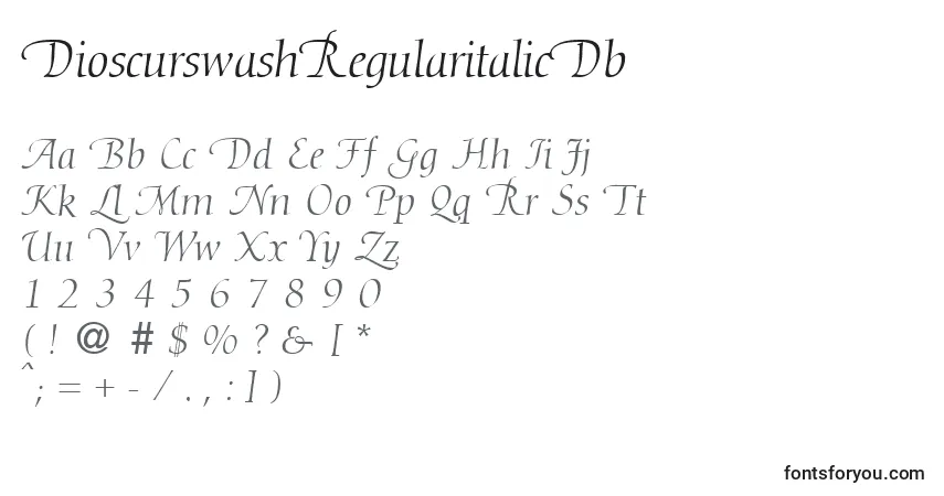 Шрифт DioscurswashRegularitalicDb – алфавит, цифры, специальные символы