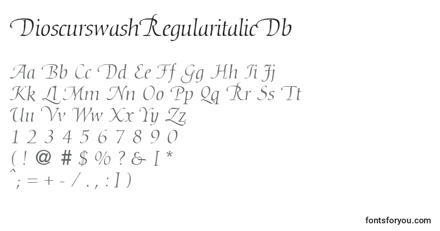 A fonte DioscurswashRegularitalicDb – alfabeto, números, caracteres especiais