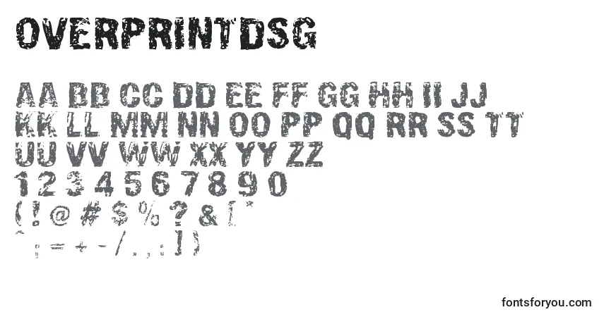 A fonte OverprintDsg – alfabeto, números, caracteres especiais