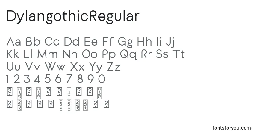 Czcionka DylangothicRegular – alfabet, cyfry, specjalne znaki