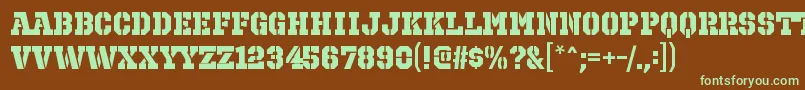 フォントOctinprisonhvRegular – 緑色の文字が茶色の背景にあります。