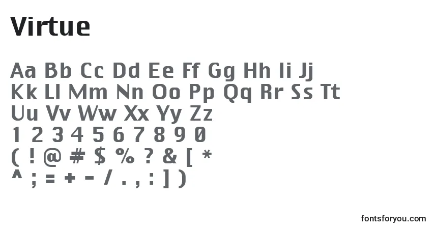 Czcionka Virtue – alfabet, cyfry, specjalne znaki