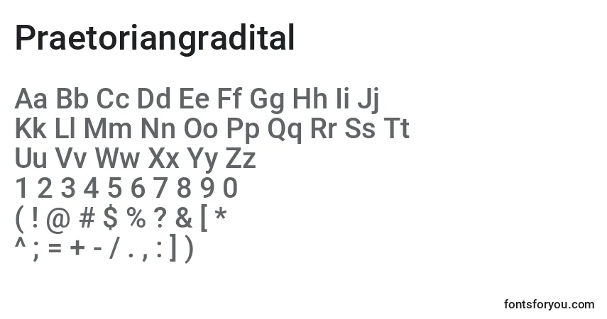 Schriftart Praetoriangradital – Alphabet, Zahlen, spezielle Symbole