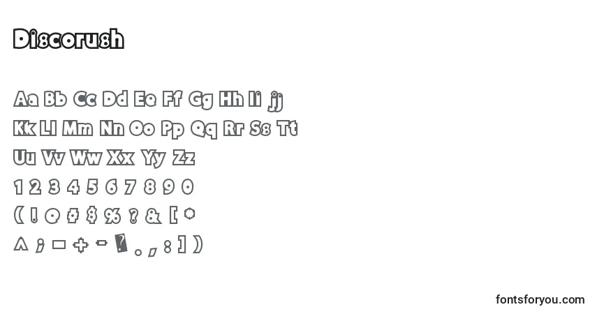 Czcionka Discorush – alfabet, cyfry, specjalne znaki