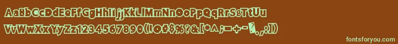 フォントDiscorush – 緑色の文字が茶色の背景にあります。