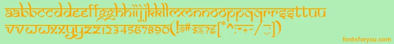 フォントSaman – オレンジの文字が緑の背景にあります。