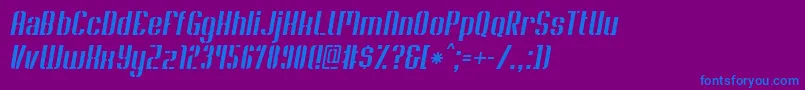 SoupertrouperStenciloblique-Schriftart – Blaue Schriften auf violettem Hintergrund