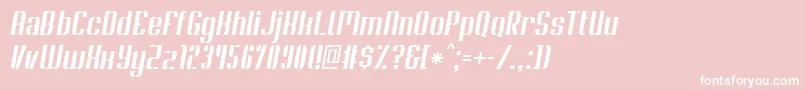 SoupertrouperStenciloblique-Schriftart – Weiße Schriften auf rosa Hintergrund