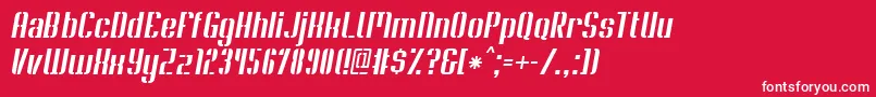 SoupertrouperStenciloblique-Schriftart – Weiße Schriften auf rotem Hintergrund