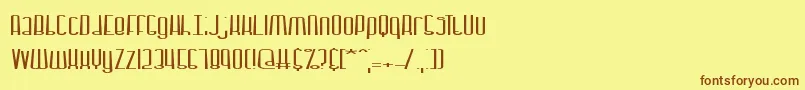 フォントDystorqu – 茶色の文字が黄色の背景にあります。