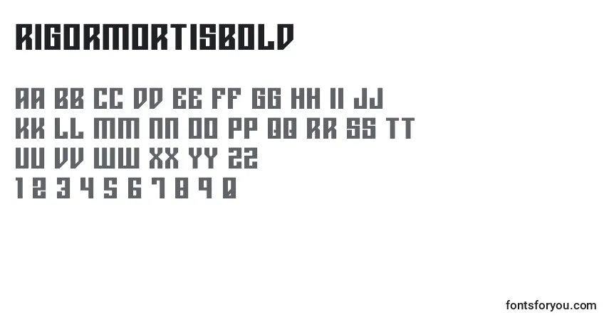 Czcionka Rigormortisbold – alfabet, cyfry, specjalne znaki