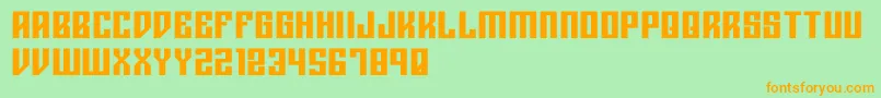 フォントRigormortisbold – オレンジの文字が緑の背景にあります。