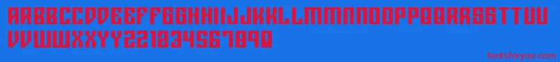 Rigormortisbold-Schriftart – Rote Schriften auf blauem Hintergrund