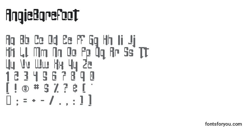 A fonte AngieBarefoot – alfabeto, números, caracteres especiais