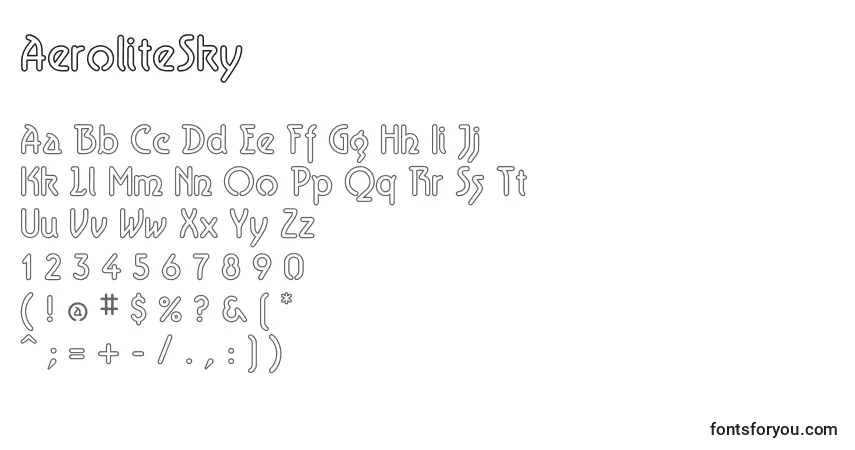 AeroliteSky (56693)-fontti – aakkoset, numerot, erikoismerkit