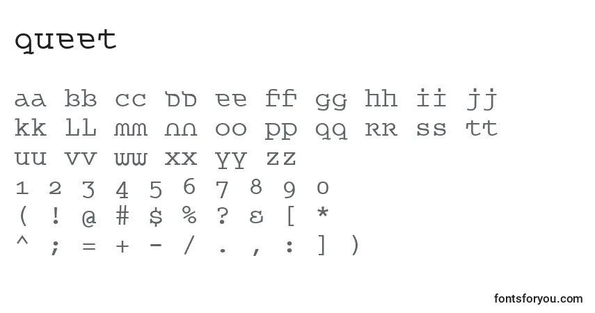Czcionka Queet – alfabet, cyfry, specjalne znaki