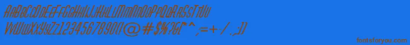 フォントHuxleycapsBolditalic – 茶色の文字が青い背景にあります。