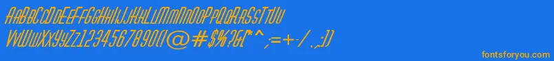 フォントHuxleycapsBolditalic – オレンジ色の文字が青い背景にあります。