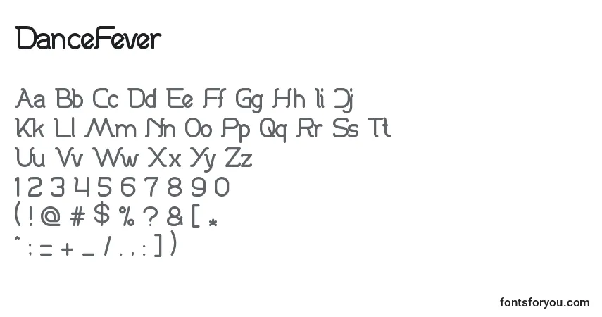 Schriftart DanceFever – Alphabet, Zahlen, spezielle Symbole