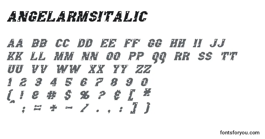 AngelArmsItalic-fontti – aakkoset, numerot, erikoismerkit