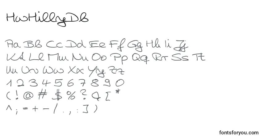 Schriftart HwHillyDb – Alphabet, Zahlen, spezielle Symbole