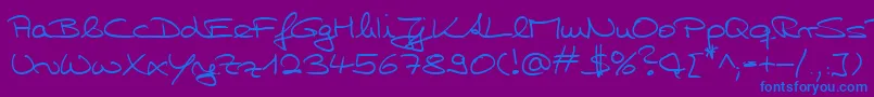 HwHillyDb-Schriftart – Blaue Schriften auf violettem Hintergrund