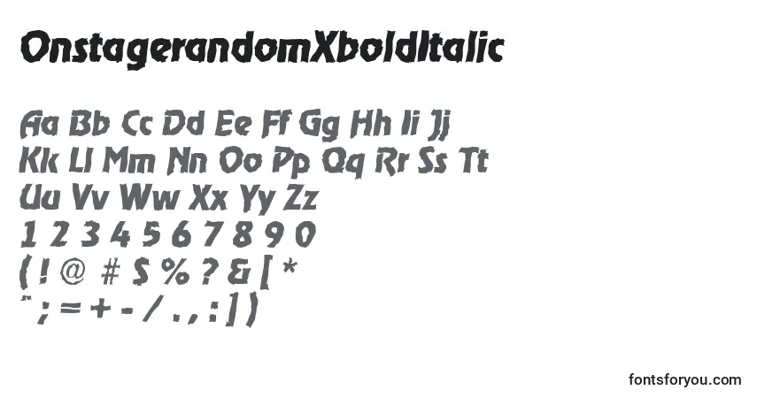 OnstagerandomXboldItalicフォント–アルファベット、数字、特殊文字